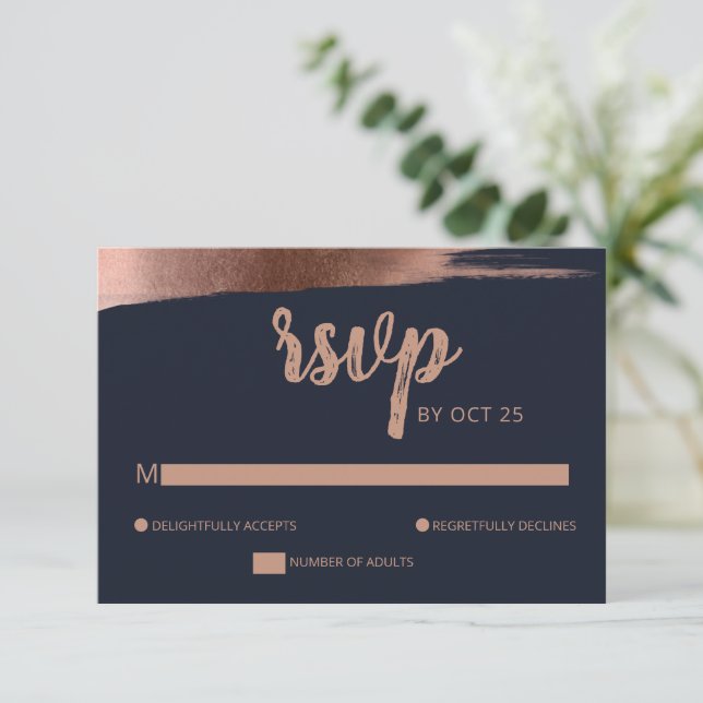 Cartão RSVP Casamento Simples e Dourado do Rosa Elegante (Em pé/Frente)