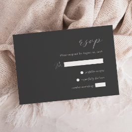 Cartão RSVP Casamento Simples e Elegante em Cinza Carvão