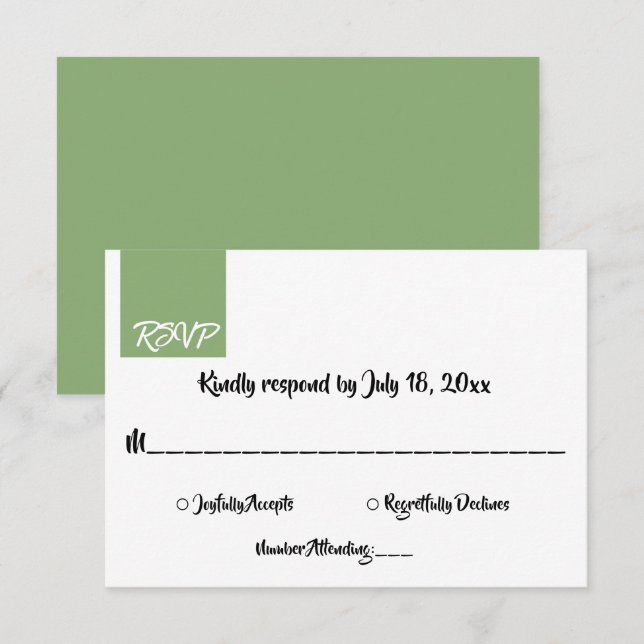 Cartão RSVP Casamento Simples e Elegante Verde-Chic (Frente/Verso)