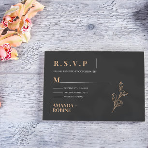 Cartão RSVP Casamento Simples e Negro Real