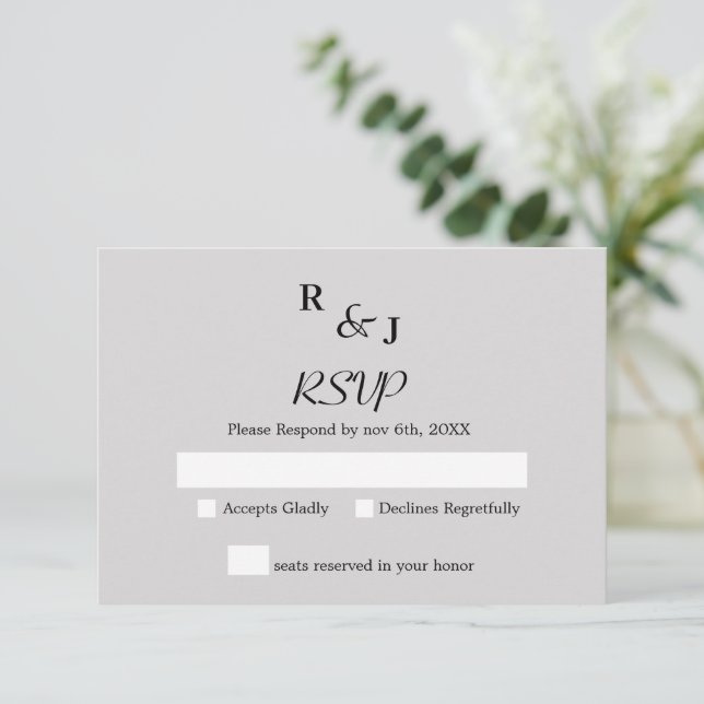Cartão RSVP Casamento Simples e Simples de Negro e Creme (Em pé/Frente)