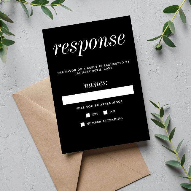Cartão RSVP Casamento Simples e Simples Negro Simplicidade 2 V (Criador carregado)