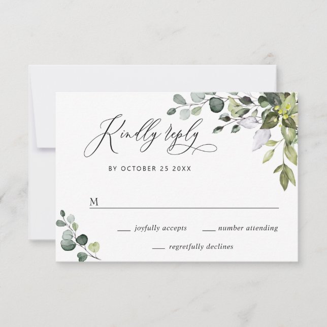 Cartão RSVP Casamento Simples Elegante De Aquarela Eucalyptus (Frente)