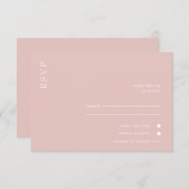 Cartão RSVP Casamento Simples Elegante Mínimo de Blush Moderno (Frente/Verso)