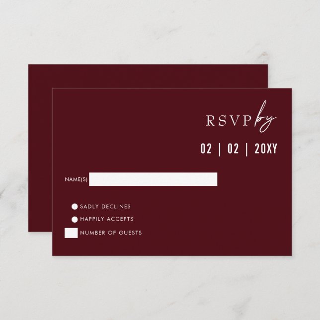 Cartão RSVP Casamento Simples Elegante Moderno da Borgonha (Frente/Verso)