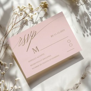 Cartão RSVP Casamento Simples em Rosa e Caligrafia em Ouro Fal
