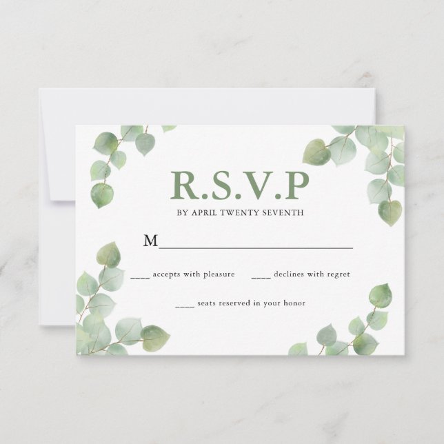 Cartão RSVP Casamento Simples Eucalyptus Greenery (Frente)