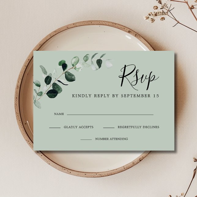 Cartão RSVP Casamento Simples Eucalyptus Sage (Criador carregado)