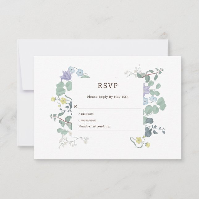 Cartão RSVP Casamento Simples Floral minimalista (Frente)