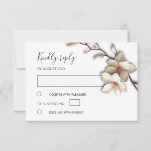 Cartão RSVP Casamento Simples Magnólia em 3D Marfim