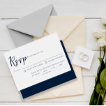 Cartão RSVP Casamento Simples Marinho Azul De Caligrafia<br><div class="desc">Um simples e elegante cartão náutico azul-escuro de caligrafia náutica. Isso tem fundo branco limpo com tipografia azul marinho. Minimalista e chic com letra manuscrita. Com possibilidade de escolha de refeições e alergias.</div>