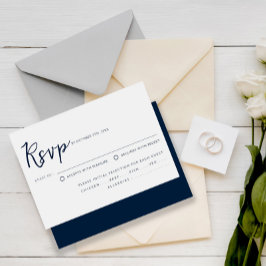 Cartão RSVP Casamento Simples Marinho Azul De Caligrafia