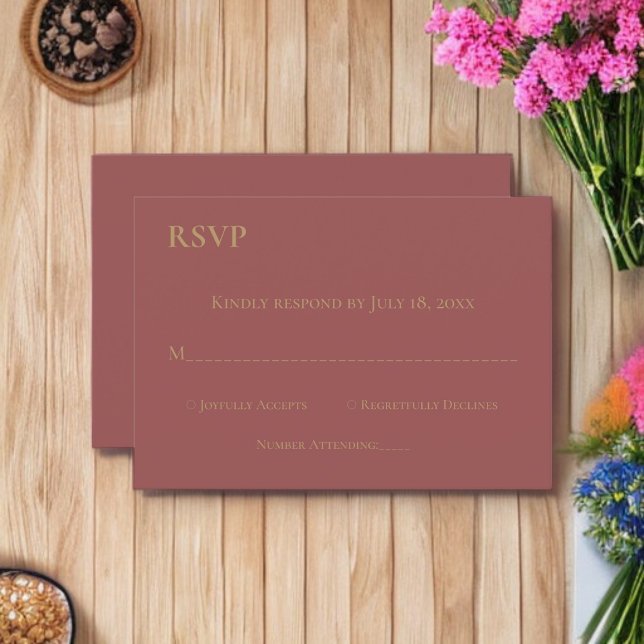 Cartão RSVP Casamento Simples Moderno Dourado Elegante Chic Bu (Criador carregado)