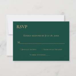 Cartão RSVP Casamento Simples Moderno Dourado Monograma Verde