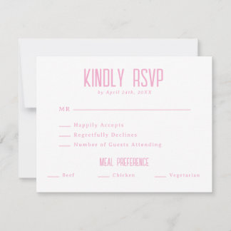 Cartão RSVP Casamento Simples Moderno Leve Elegante Rosa