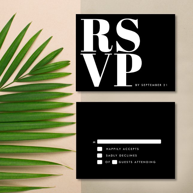 Cartão RSVP Casamento Simples Preto e Branca Minimalista (Front / Back)