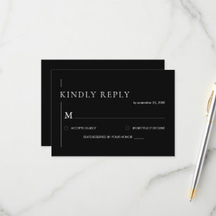 Cartão RSVP Casamento Simples Preto e Branco