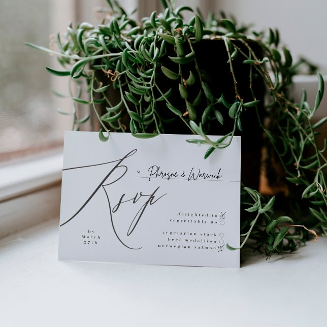 Cartão RSVP Casamento Simples Preto e Branco Moderno (Criador carregado)