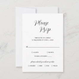 Cartão RSVP Casamento Simples, Preto e Branco Moderno