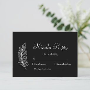 Cartão RSVP Casamento Simples Preto e Branco ROE
