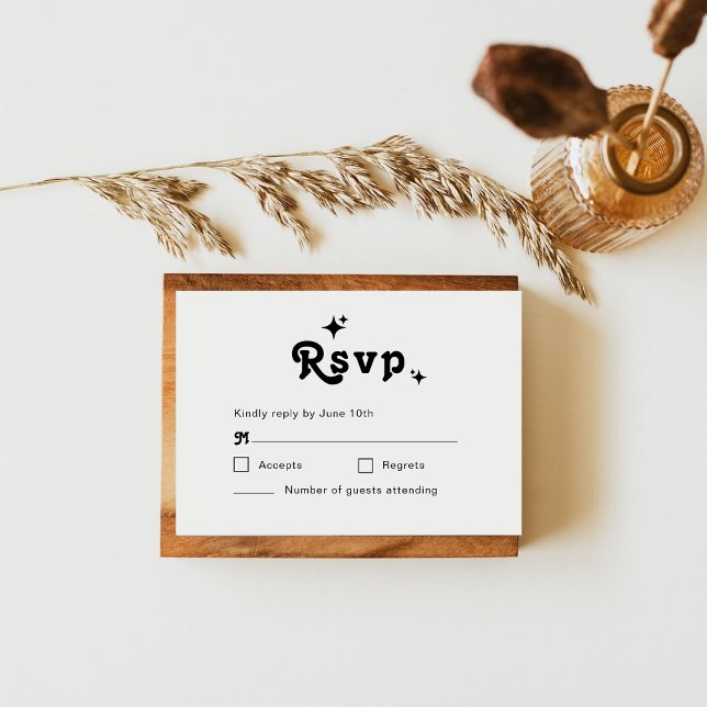 Cartão RSVP Casamento Simples Retro Chic (Criador carregado)
