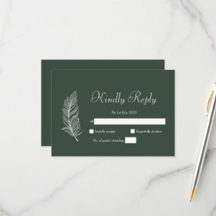 Cartão RSVP Casamento Simples ROE Verde Escuro e Branco