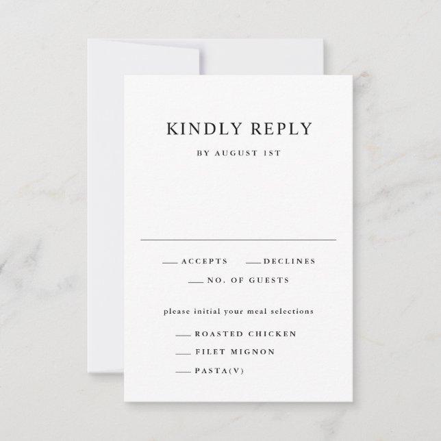 Cartão RSVP Casamento Simples Tipografia Preto e Branco (Frente)