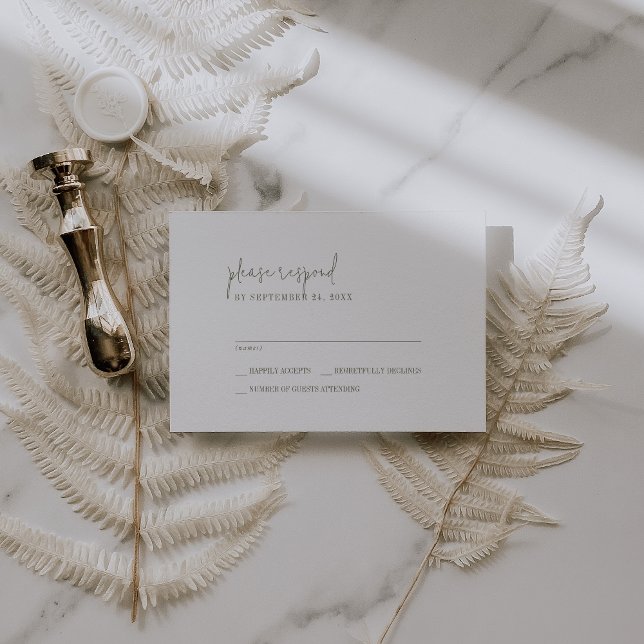 Cartão RSVP Casamento Simples, Verde-Chic Moderno e Branco (Criador carregado)