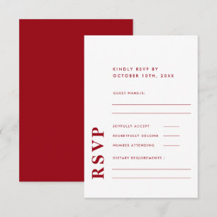 Cartão RSVP Casamento Simples Vermelho e Branco Elegante Moder