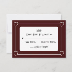 Cartão RSVP Casamento Simples Vermelho Escuro Moderno Coração