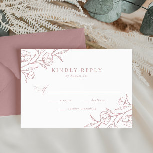 Cartão RSVP Casamento Sketched Floral Dusty Rose
