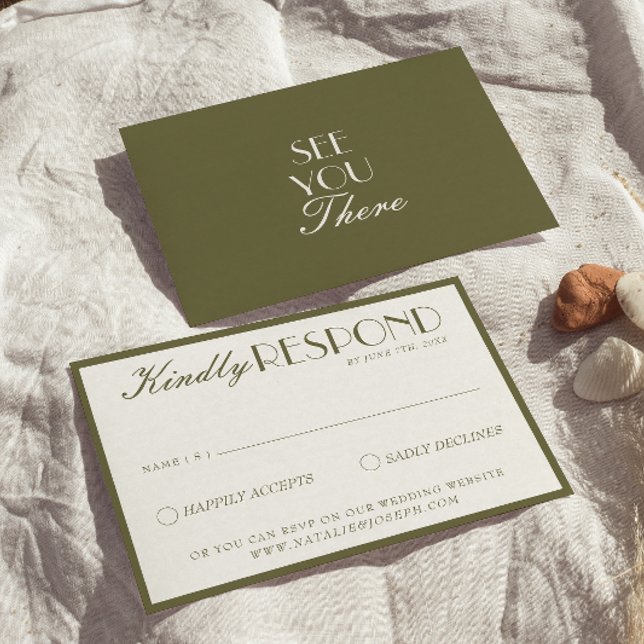 Cartão RSVP Casamento sofisticado em verde oliva clássico e br (Criador carregado)
