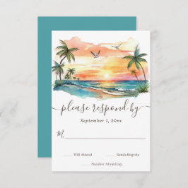 Cartão RSVP Casamento Solar da Praia Tropical de Watercolor