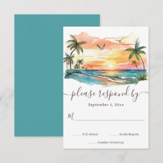 Cartão RSVP Casamento Solar da Praia Tropical de Watercolor