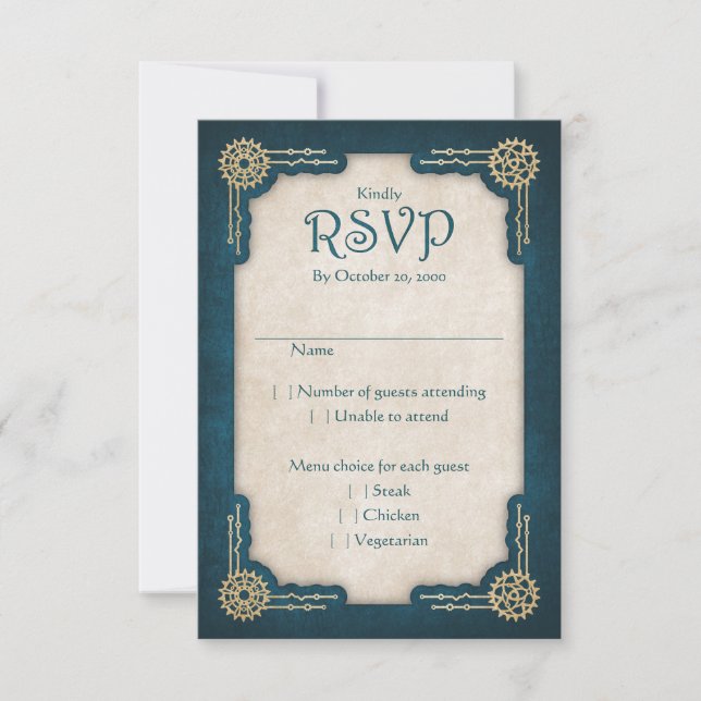 Cartão RSVP Casamento Steampunk (Frente)