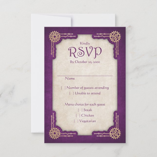 Cartão RSVP Casamento Steampunk (Frente)