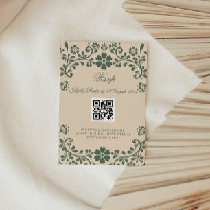 Cartão RSVP Casamento Talavera Verde e Bege