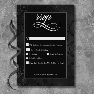 Cartão RSVP Casamento tema damasco de Satin Preto-Branco Escur