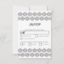 Cartão RSVP Casamento tema damasco de Vintagem da Caligrafia P