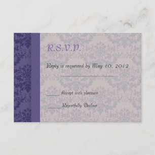 Cartão RSVP Casamento tema damasco do roxo real