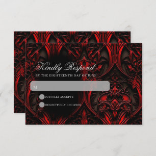 Cartão RSVP Casamento tema damasco Gótico Preto e Vermelho Esc