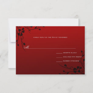 Cartão RSVP Casamento tema damasco Metálico Vermelho Preto