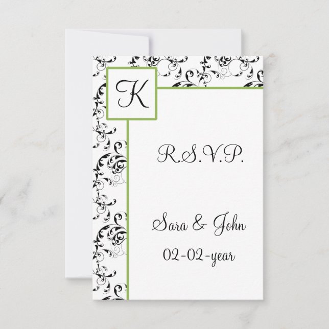 Cartão RSVP casamento tema damasco mod R.S.V.P padrão 3.5 x 5 (Frente)