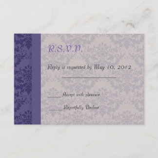 Cartão RSVP Casamento tema damasco Roxo Real