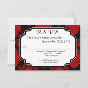 Cartão RSVP Casamento tema damasco Vermelho Romântico 3.5x5 R.