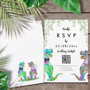Cartão RSVP Casamento Temático de Dinossauro Responder Código 
