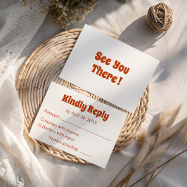 Cartão RSVP Casamento Tipografia Laranja Queimada Retro
