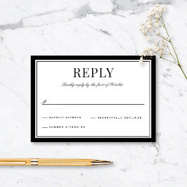 Cartão RSVP Casamento Tipografia Vintage Borda Preta Elegante