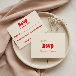 Cartão RSVP Casamento Tipografia Vintage Vermelho e Creme Retr