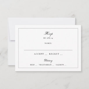 Cartão RSVP Casamento Tradicional Branco com Borda Preta